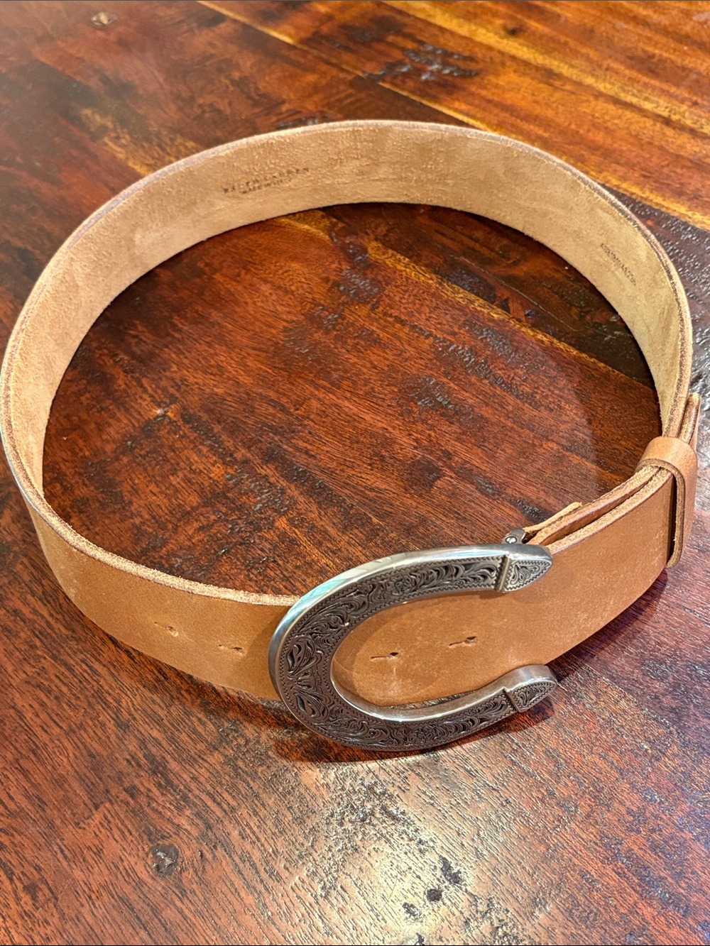 Vintage Ralph Lauren Equestrian Western Wide Leather Horseshoe Buckle Belt Small - Picture 8 of 16